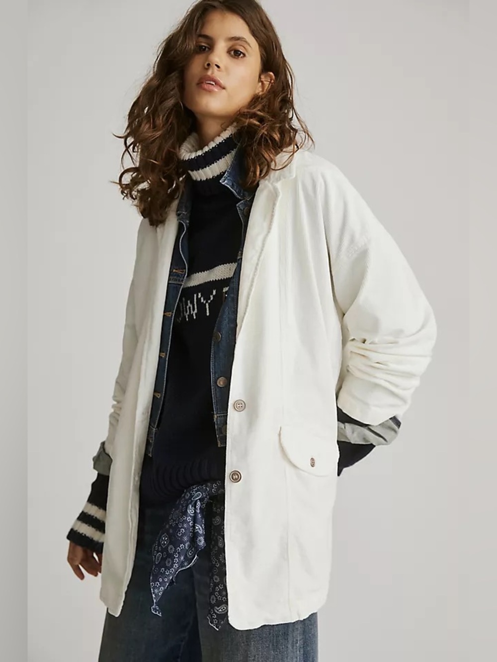 Anthropologie Pilcro Washed Corduroy Blazer in Ivory Cream